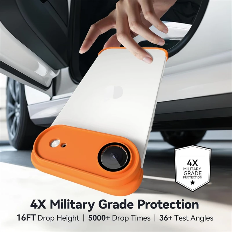 Sleek Orange Frameless Corner Case with Camera Lens Protector