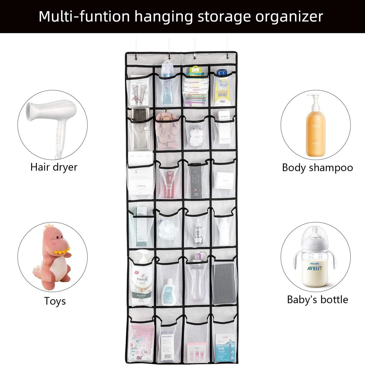 24pocket Hanging shoe rack organizer Over the Door Shoe Organizer Large Breathable Mesh Pockets slippers organizer shoe storage 4