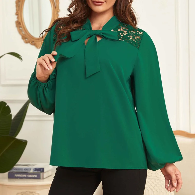 2022 Autumn Winter Fashion Solid Color Plus Size Lace Shirt Women Long Sleeve Temperament Dignified Blouse Female Lady Clothes