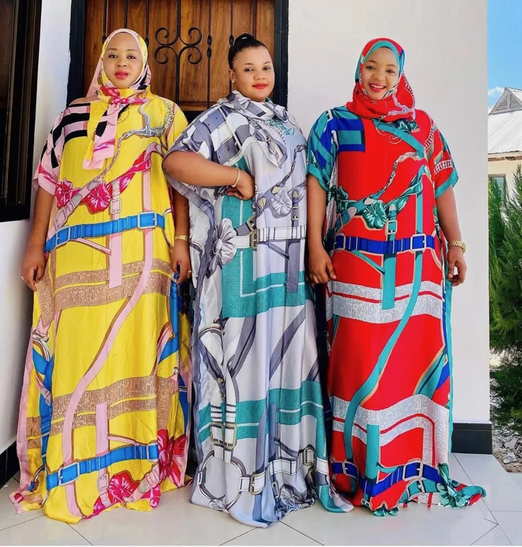 

Africa Fashion Blogger Recommend 2021 printed Silk abayas Maxi dresses Loose Summer Beach Bohemian kaftan long dress for lady