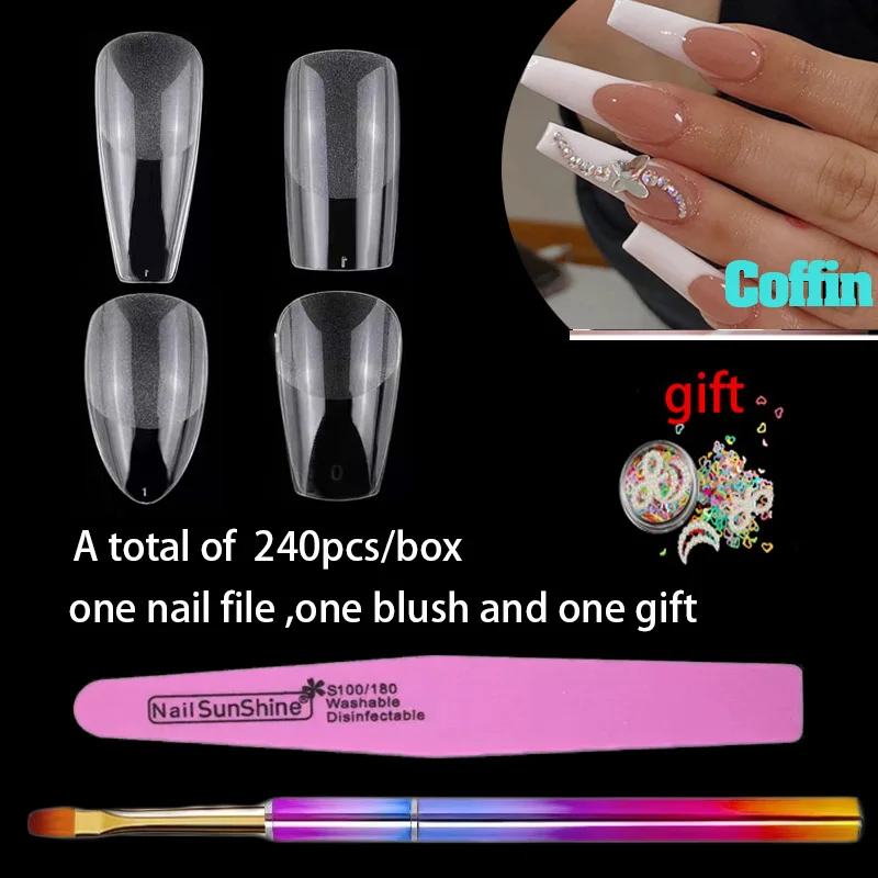 240Pcs False Nails Capsule Gel X Coffin Nail Acrylic Press On Nails Gel For Extension Artificial