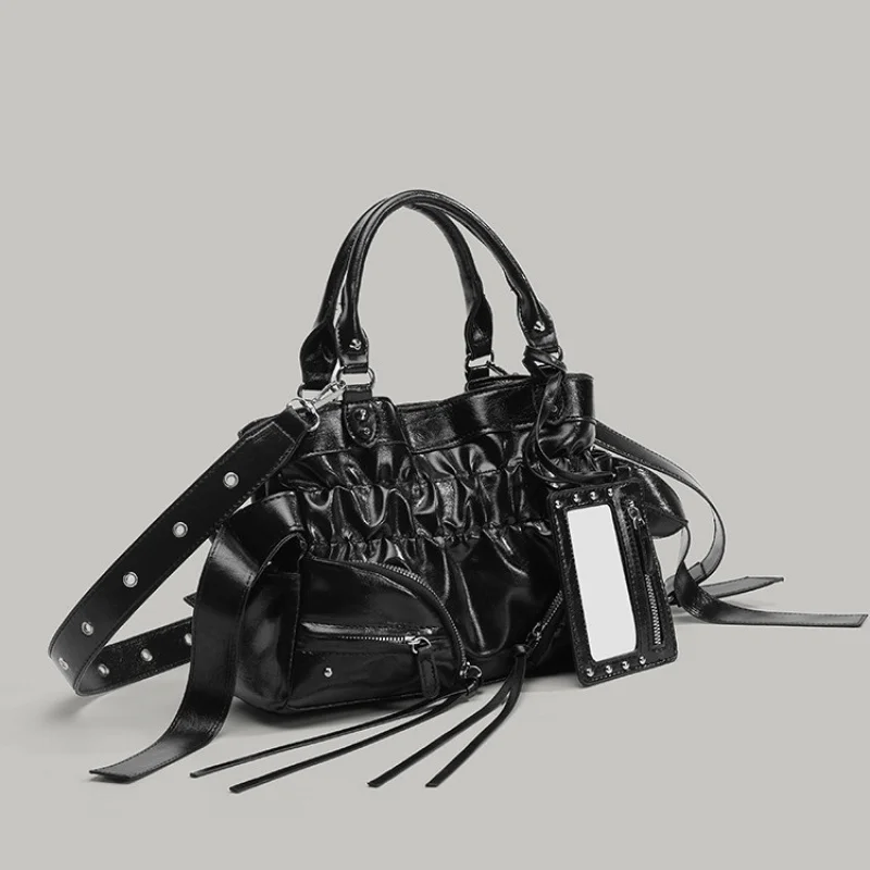 Retro Edgy Aesthetic Womens Crossbody Bag Gothic Studded Handbag Multifunctional Day to Night Shoulder Purse