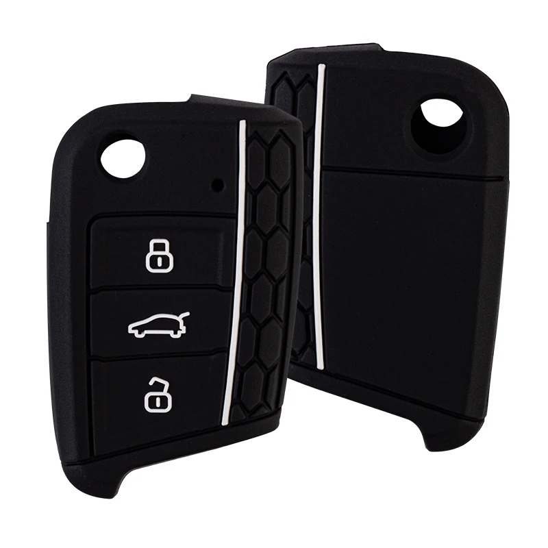 Key Case Cover Car Key Case Silicone Cover for VW Golf 7 MK7 3 Buttons Flip Folding Remote Key Fob for Seat Skoda Car Accessories