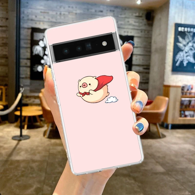 Adorable Pink Pig Cartoon Shockproof Silicone Phone Case - Transparent Shell