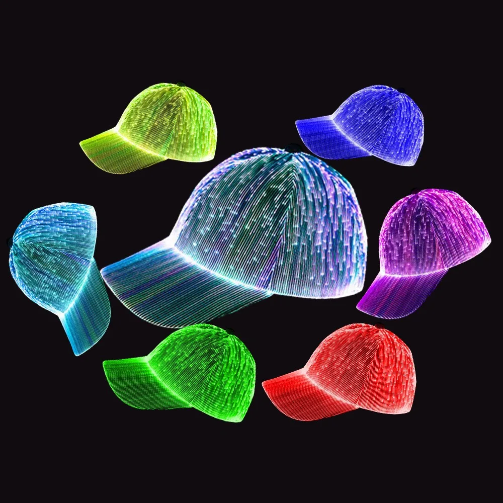 7 Colors Changing Fiber Optic Cap Rechargeable USB Charging Luminous Glowing Hat Flashing Light Up Cap