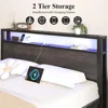 Bed Frame with Storage Headboard, Industrial Platform Bed with Charging Station and LED Lights, Heavy Duty Metal Slats 6