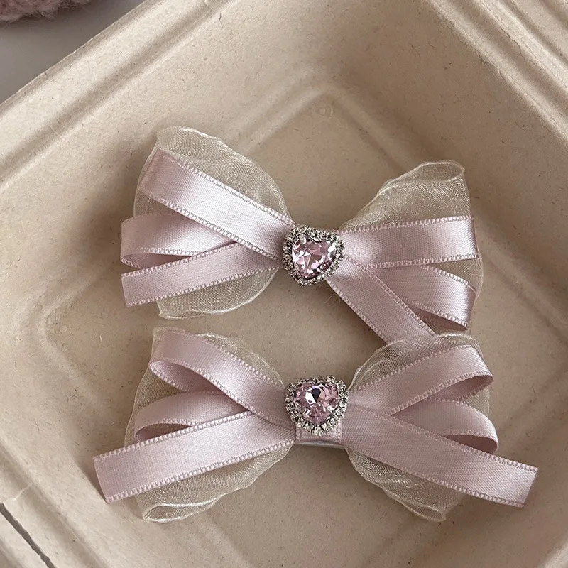 Elegant Pink Ribbon Bow Hair Clip Set