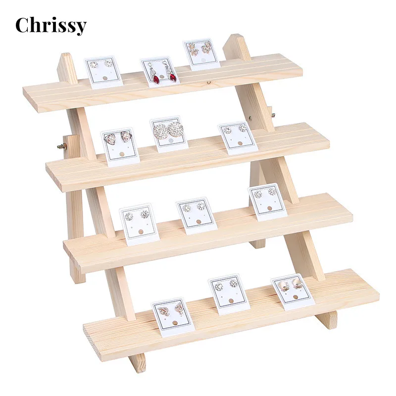 Wooden Earrings Jewelry Storage Stand Display DIY Organizer Ring Necklace Rack Ear Stud Holders Wood Base Free Shipping