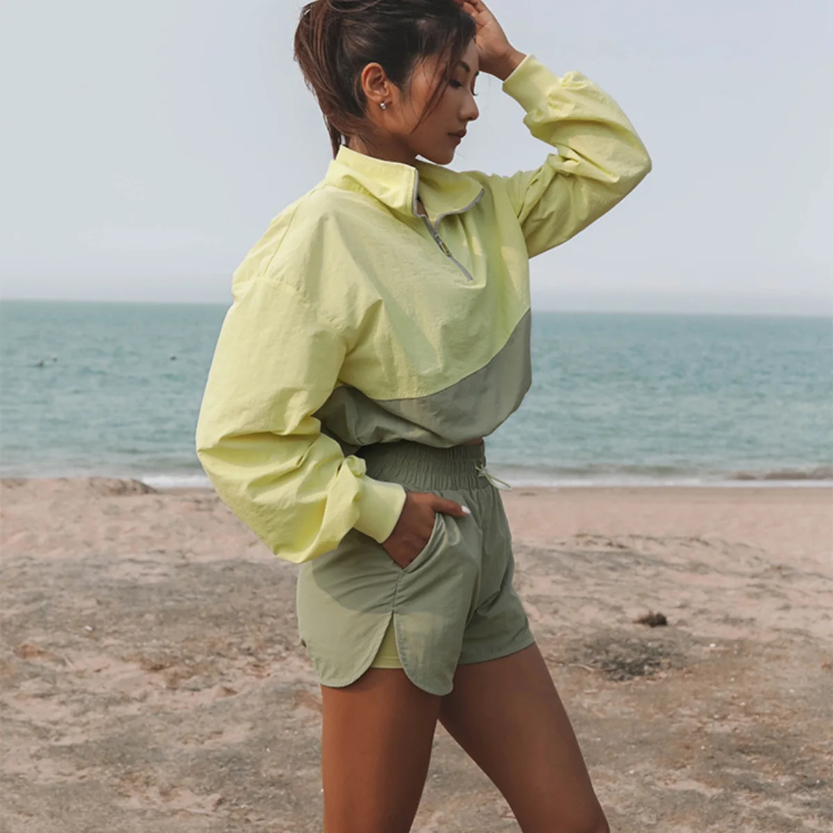 Conjunto de Duas Longa com Cordão com Zíper Camisa e Jogging Terno dos Esportes Treino Feminino Peças Manga Shorts Terno Verão Casual 14 Computers & Electronics