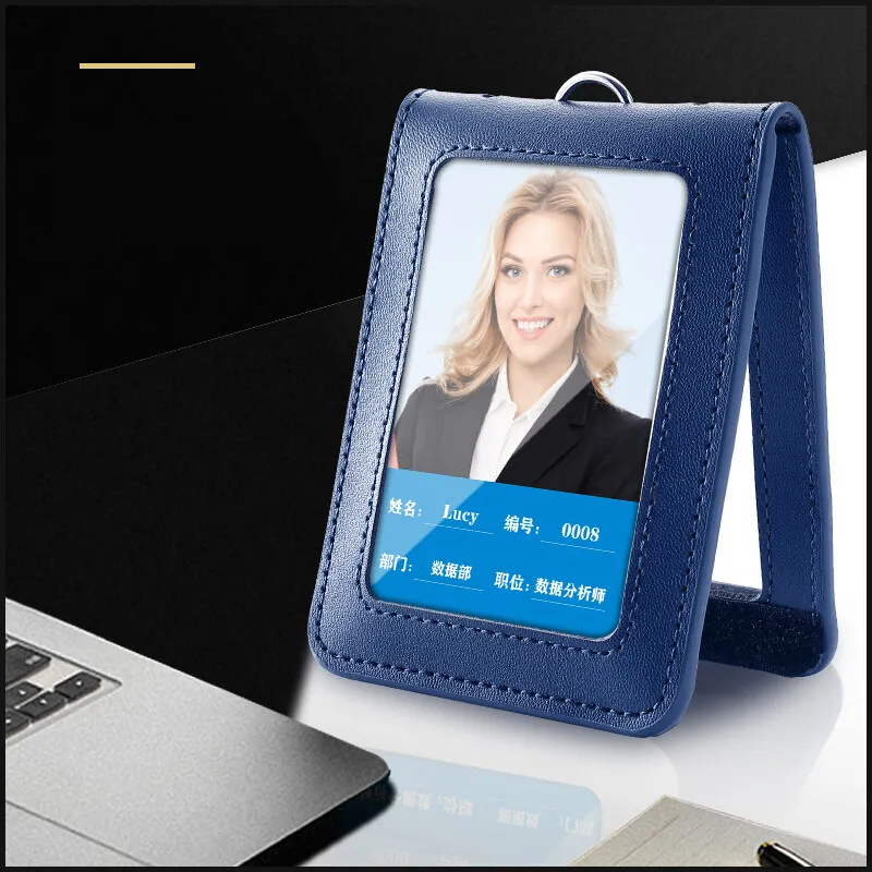 NEW High Quality Leather Badge Holder with Lanyard Chestcard ID Cards Cases School Office Work Card Name tag Accessories
