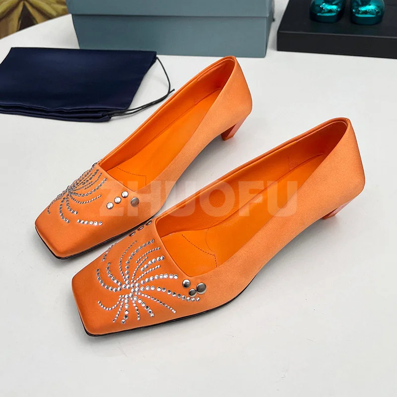 

Ladies High Heel Shoes Spring Autumn New Square Toe Cap Rhinestone Decoration Heeled Shoes Trend Fashion Female Pumps