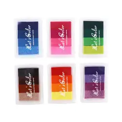 Non-Toxic DIY Crafts School Office Hand Account Newborn Footprint Inkpad Gradient Color Ink Pad Stamp Oil Based Rainbow Ink Pad