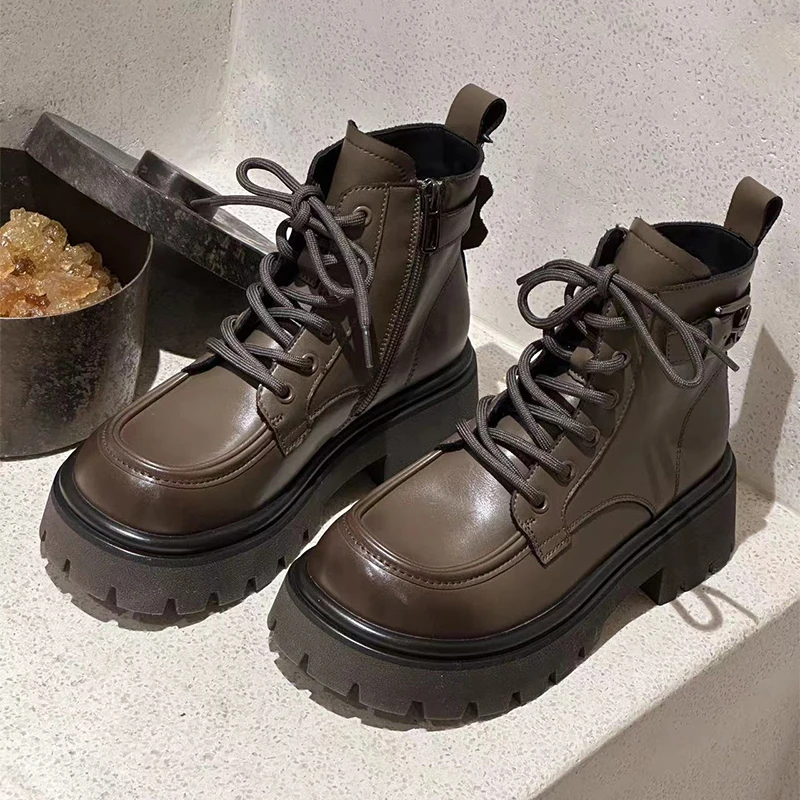 New Short Tube Boots For Women Autumn Winter Fashion Lace-up Ladies Chelsea Zipper Botas Mujer Boots Sports Platform Women Shoes
