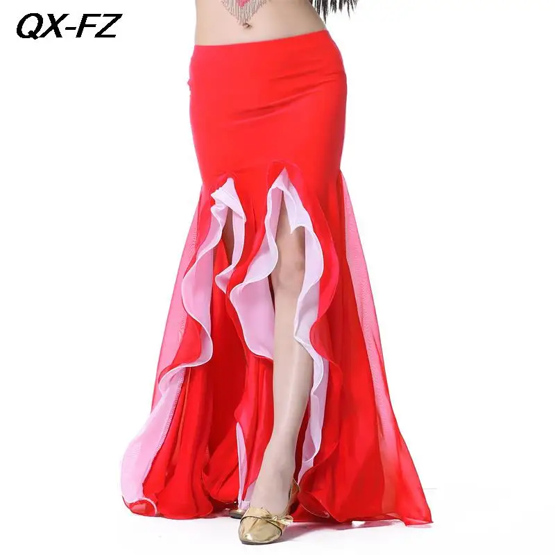 

Sexy Belly Dance Double Split Skirt Adult Dancing Arabic Waves Long Dress Gypsy Spanish Flamenco Performance Practice Outfit