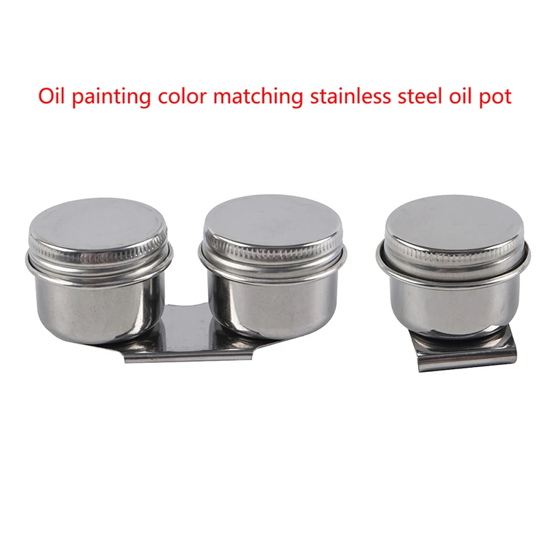 

1pc Tools Stainless Steel Art Supplies Easy Clean Drum Shape Student Painting Oil Pot School Palette Single Double Hole Dipper