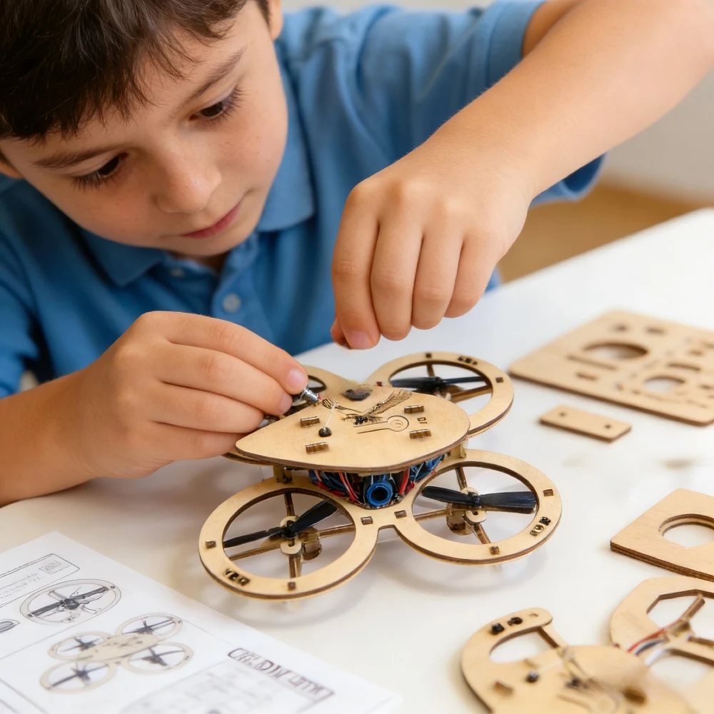 Dron de madera para montar uno mismo - Cuadricóptero teledirigido para niños