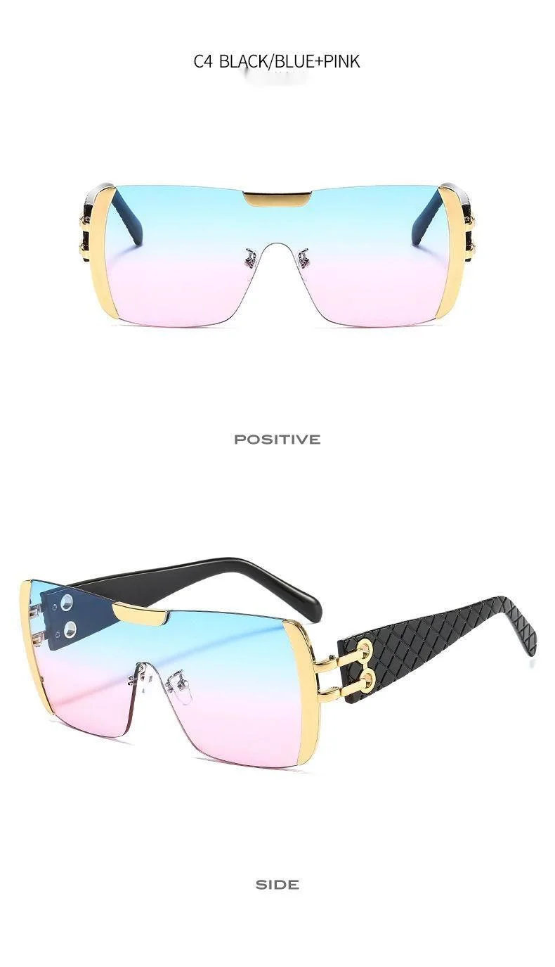 Nouveau grand cadre décoratif en métal intégré pour hommes et femmes, lunettes de soleil Instagram à la mode et personnalisées, lunettes de soleil colorées à la mode_voghion.com