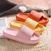 Summer Slippers Women Soild Slides Comfortable Bathroom EVA Cloud Soft Thick Non-slip Indoor Men Flat Heel Home Cushion Shoes 1
