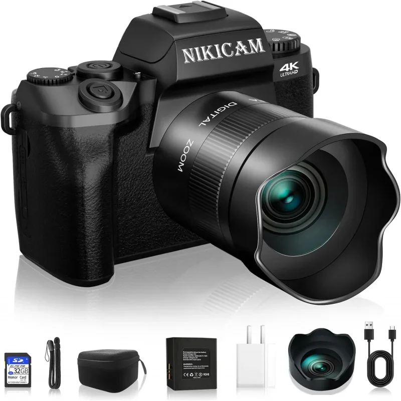 

Digital Camera, 4k Cameras for Photography, 64MP WiFi Vlogging Camera for YouTube with Dual Camera, Touch Screen, Flash, 32GB SD