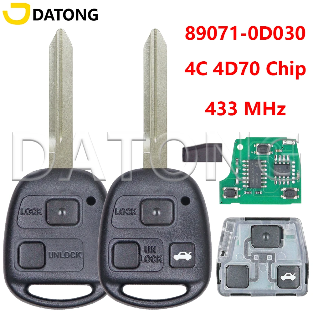 ต้าถง 89071-0D030 433MHz 4C/4D70 ชิป TOY47 ใบมีดรถรีโมทกุญแจสําหรับ Toyota Avensis Avanza Corolla Yaris 2003-2012