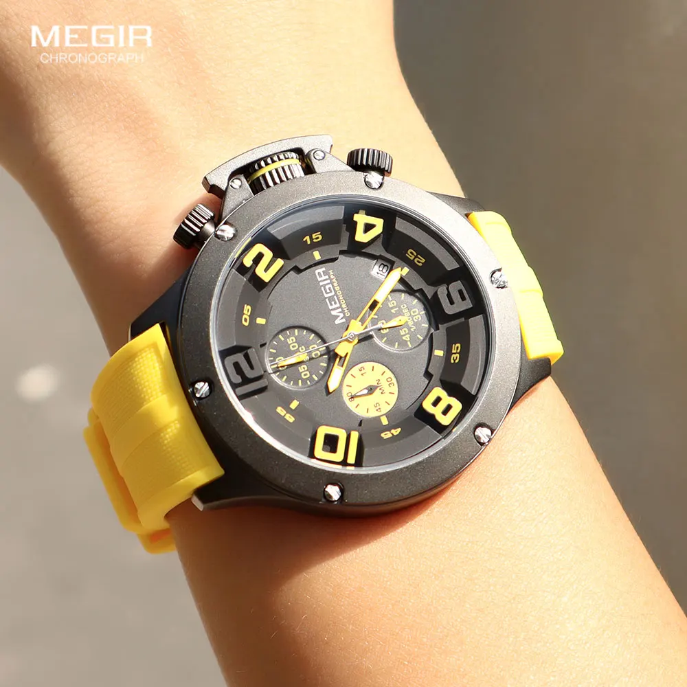 Megir Orologio Uomo Militare Al Quarzo - Cassa Oro Rosa E Cinturino In Silicone Nero - Cronografo 3 Quadranti
