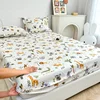 100% Cotton Fun Zoo Theme Fitted Sheet Set Giraffe Lion Print Soft Breathable Bedding Set Kids Adult Room Decor（2 Pillowcases ） 3