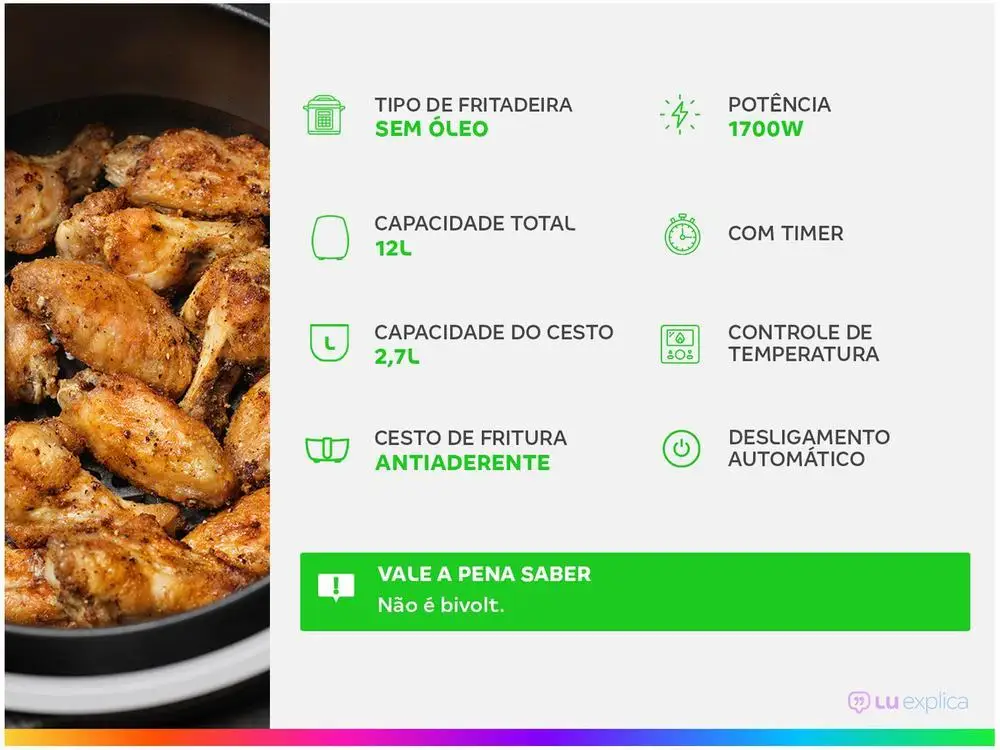 Fritadeira Elétrica sem Óleo/Air Fryer Bella Cuccina BCFR05 Preta com Timer 2,7L - 220V 2