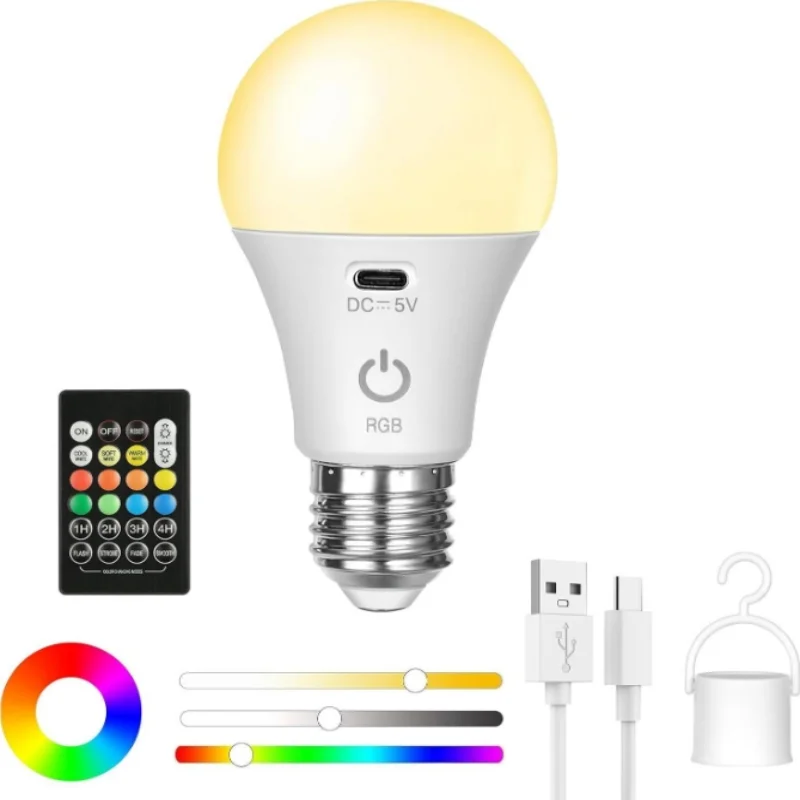3/RGB color USB Led Bulb Rechargeable Light Bulb Smart Bulb Dimmable E27 Bulbs with Timing Cordless Battery Operated Light Bulb
