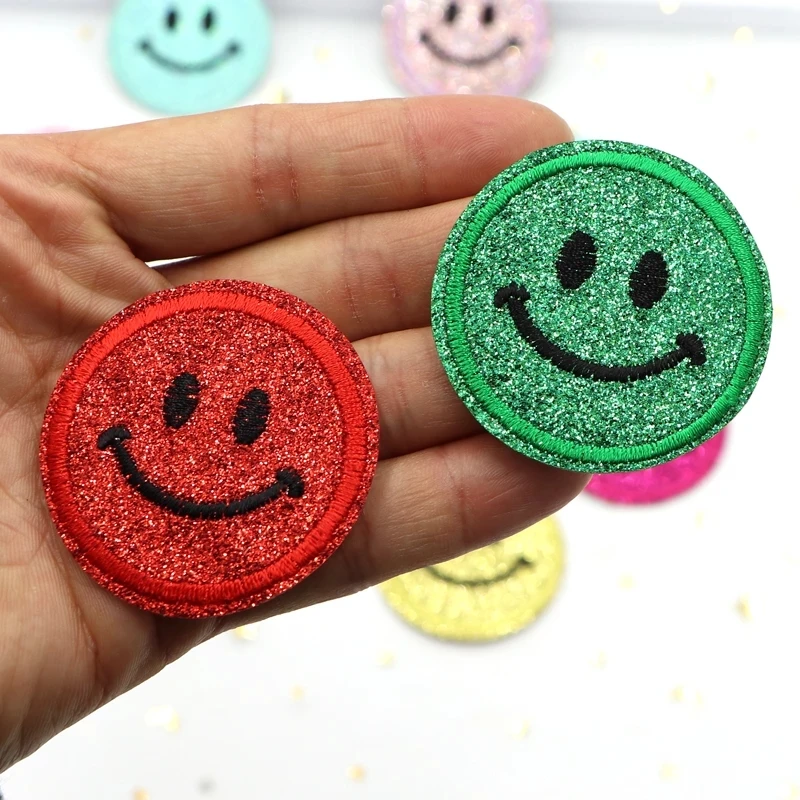 12 Stück hell leuchtendes Herz Happy face Patch Eisen auf Reparatur Patches gestickte Aufkleber Dekoration Abzeichen für Kleidung Apploqie – Detail 17