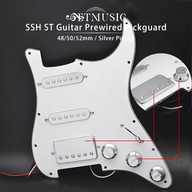 

New SSH Silver Pickup Pickguard 48/50/52mm ST Guitar Pickguard and Loaded Prewired Scratchplate Assembly Brass Cover Humbucker