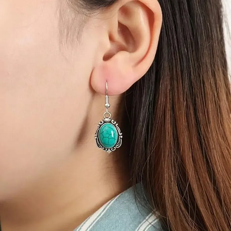 Jewelry sets 3 Pieces Women Vintage Turquoise Bracelet Necklace Earrings Healing Stone Decoration Gift