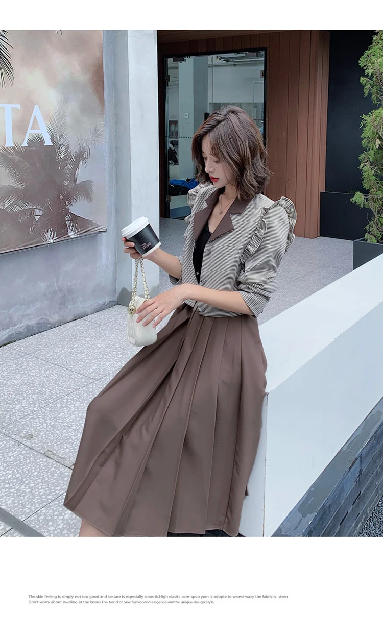 Listrado do Vintage Cabolsa + Plissado Outono Pequeno Duas Peças Conjunto Feminino Curto Blazer Meados Saias Define Primavera Cinto 2 Peça Saia Terno 9 Home & Garden