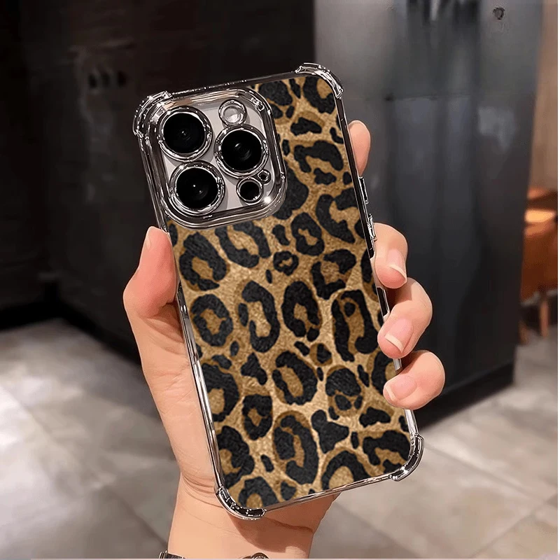 Leopard Print Transparent Shockproof Fashion Case with Plating Design