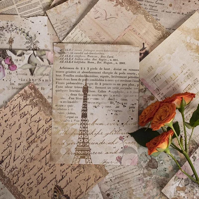 

100 Sheets Per Pack Material paper flower retro collage hand account DIY Retro collage handbook DIY note base paper 8 models