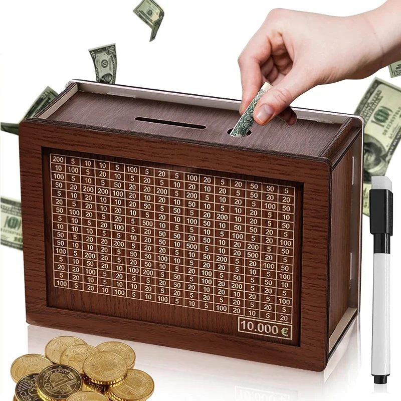 Money Box with Counter Money Saving Box Cash Vault Retro Style Wooden Piggy Bank Handmade Saving Goal for Child Adult