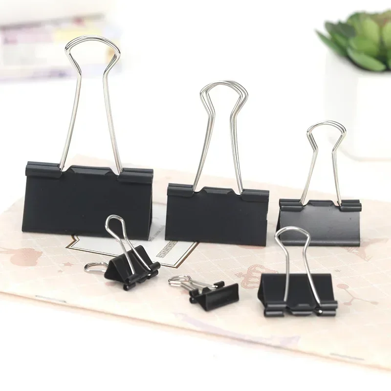 Binder Clips Paper Clips Metal Clamp Clips 10PCS Metal Paper Clip Foldback Metal Binder Clips Black Grip Clamps Paper Document Office School Stationery 19-51mm