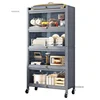 Multifunction Storage Cabinet Nordic Carbon Steel Kitchen Cabinets Home Multi-layer Microwave Oven Floor Rack with Flip Door H 3
