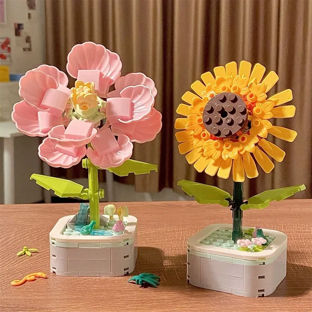 Building Blocks Flower Bonsai Plant Model Bricks Mini Bonsai Creative Plant Romantic DIY Home Decoration Toy for Kids Gift 3