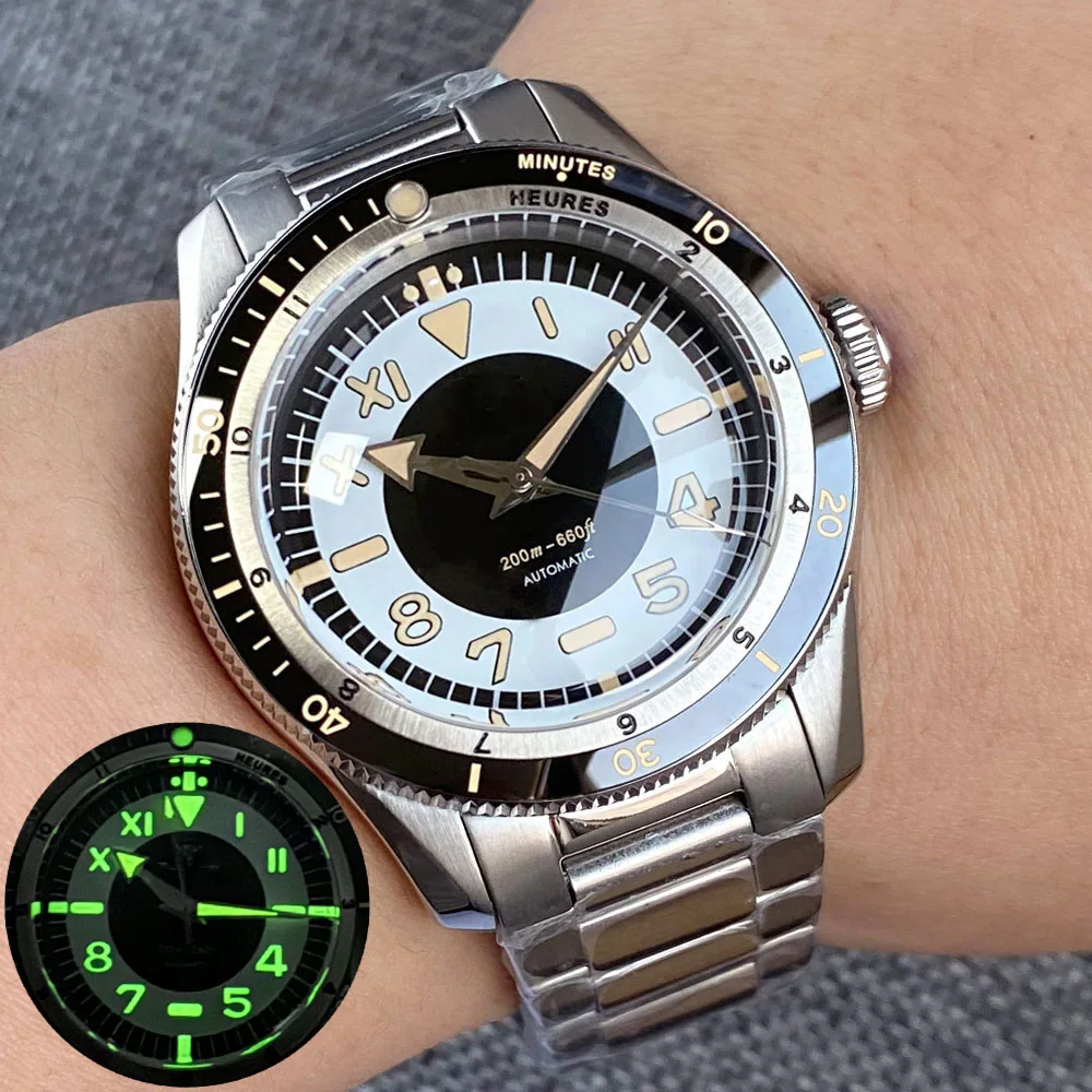 Vintage 20ATM Water Resistant Diving Watch Sapphire Glass Luminous Black White NH35 PT5000 40mm Automatic Mechanical Men Watch