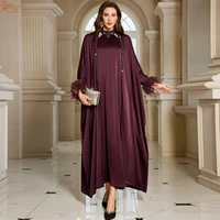 Eid femmes musulmanes plumes diamants Kimono Cardigan robe intérieure 2 pièces ensemble de luxe dubaï Abaya caftan Djellaba Jalabiya islamique 1