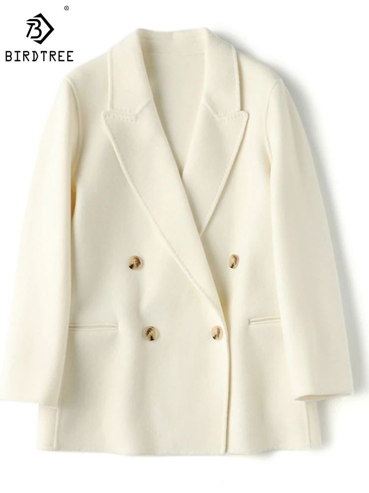 

Birdtree 100% Wool Double-sided Blazer Women's Lapels Solid Urban Style Commuting Simple Versatile Coat Fall Winter C30837QD