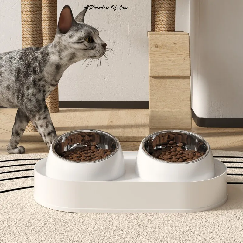 

Tilt Feeding Protection for Pet Neck Plastic Double Bowl Cat Bowl Dog Bowl Integrated Pet Bowl for Drinking and Feeding