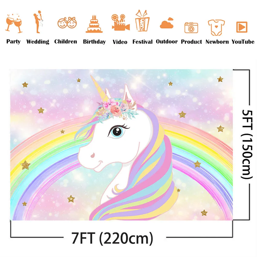 Photo Backdrop Rainbow unicorn birthday backdrop baby shower bokeh glitter photo background birthday photocall floral party supplies
