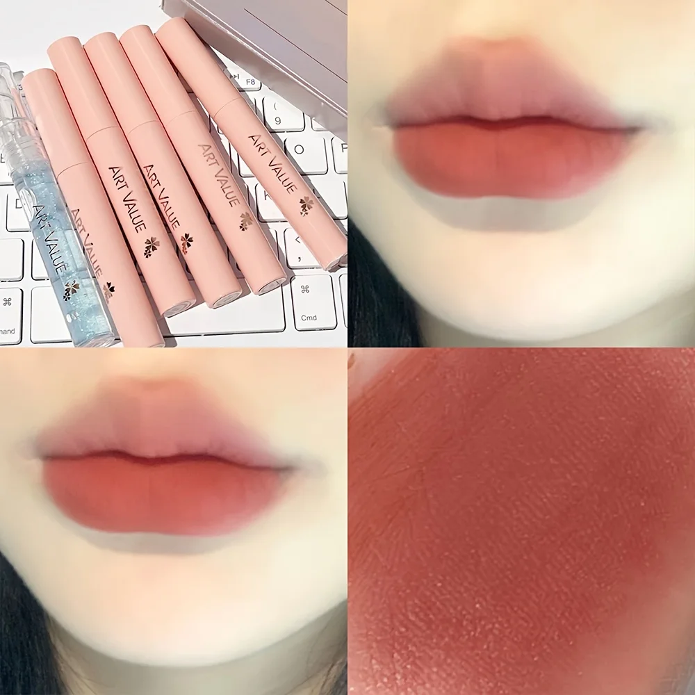 Lip Gloss Set Kit,5pcs Lip Mud Lip Balm with Necklace for Valentine's Day Birthday Holiday Gift Matte Liquid Lipsticks Cosmetics 4