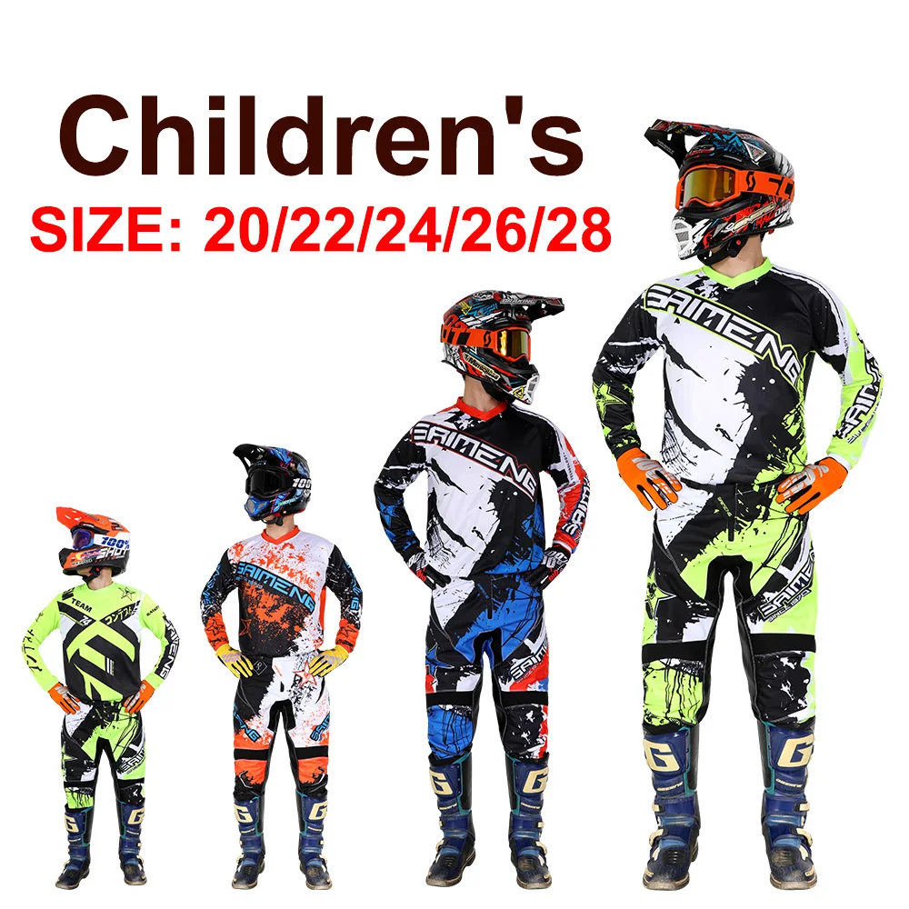 SIZE 20 22 24 26 28 saimeng children's enduro motocross gear set mx jersey pants motorcycle kits mtb Off Road youth racing suit