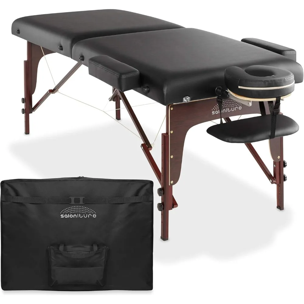 Saloniture Professional Portable Lightweight Bi-Fold Memory Foam Massage Table with Reiki Panels-includes Headrest