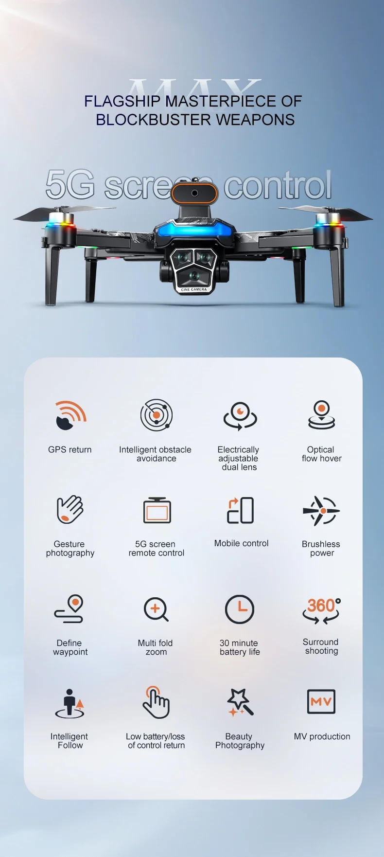 Xiaomi A14 Pro max GPS Brushless 8K Triple Camera HD Optical Flow Intelligent Ob