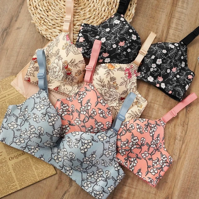 Korean Style Cute Bralette Femme Anti Sagging Gather Bras For Women Floral  Print Seamless Bra Girl Underwear Lenceria Para Damas - Bras - AliExpress