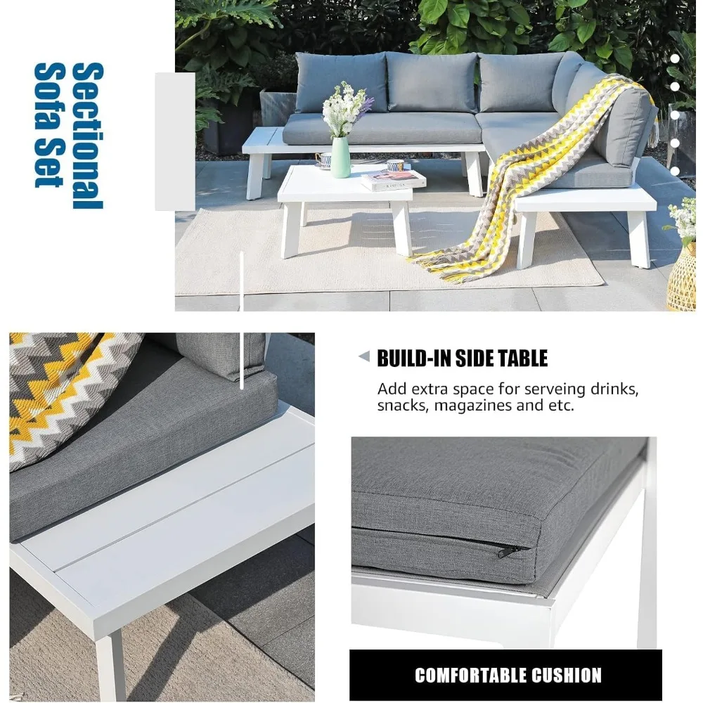 Sectional Sofa with Coffee Table All-Weather Patio Conversation Set with Cushions, Garden Sofas 5