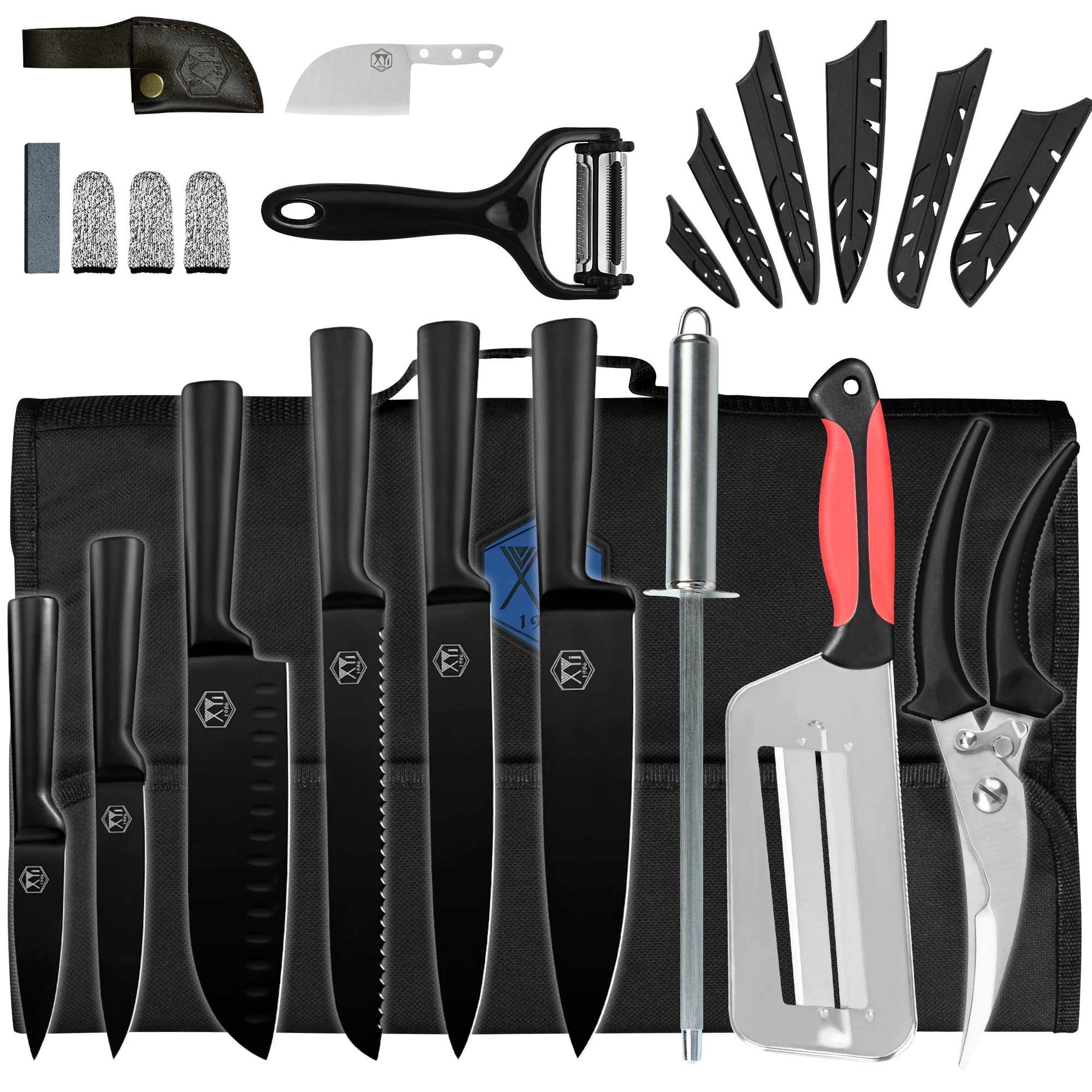

XYj Professional Knife Set for Master Chefs Stainless Steel Culinary Cooking Knife Set with Chef Bag Case Scissors Sharpener Rod